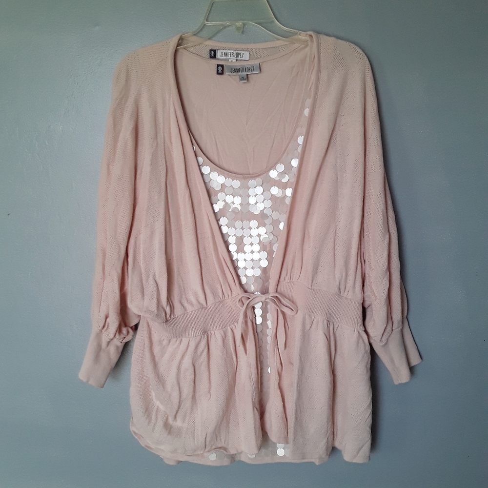 Jennifer Lopez tank with cardigan